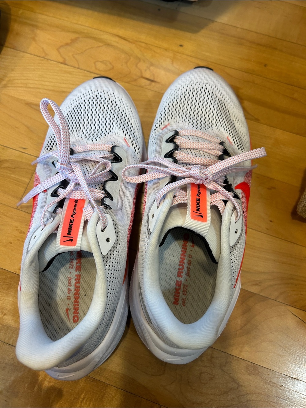 Nike White Sneakers with Pink and Coral Swoosh Pegasus 41
